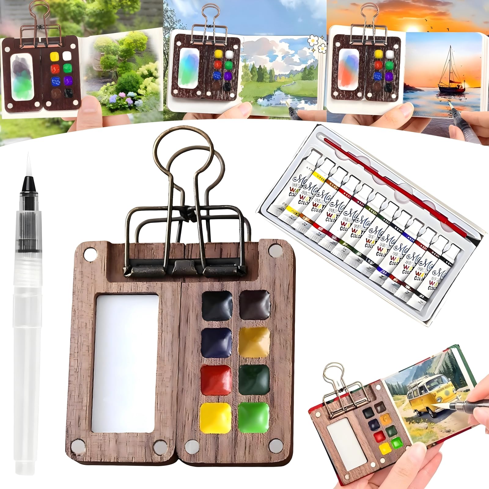 Amazon | ミニ水彩キット、ミニトラベル水彩絵の具セット、ポケット